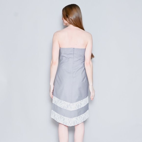 CALVIN LUO Gray Strapless Lace-Trim Dress NWT M - Picture 5 of 7